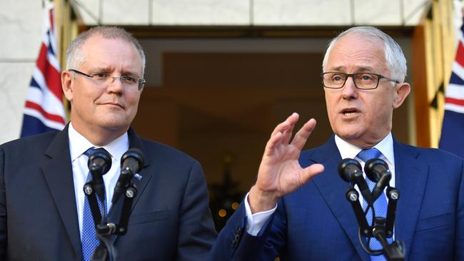 The then treasurer Scott Morrison and former prime minister Malcolm Turnbull announce the banking royal commission.