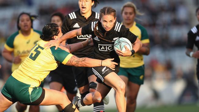 Selica Winiata of the Black Ferns makes a break during the international womens Test in Auckland.