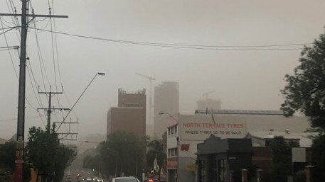 Smoke from the bushfires seen over the CBD. Picture: Celia Chirnside