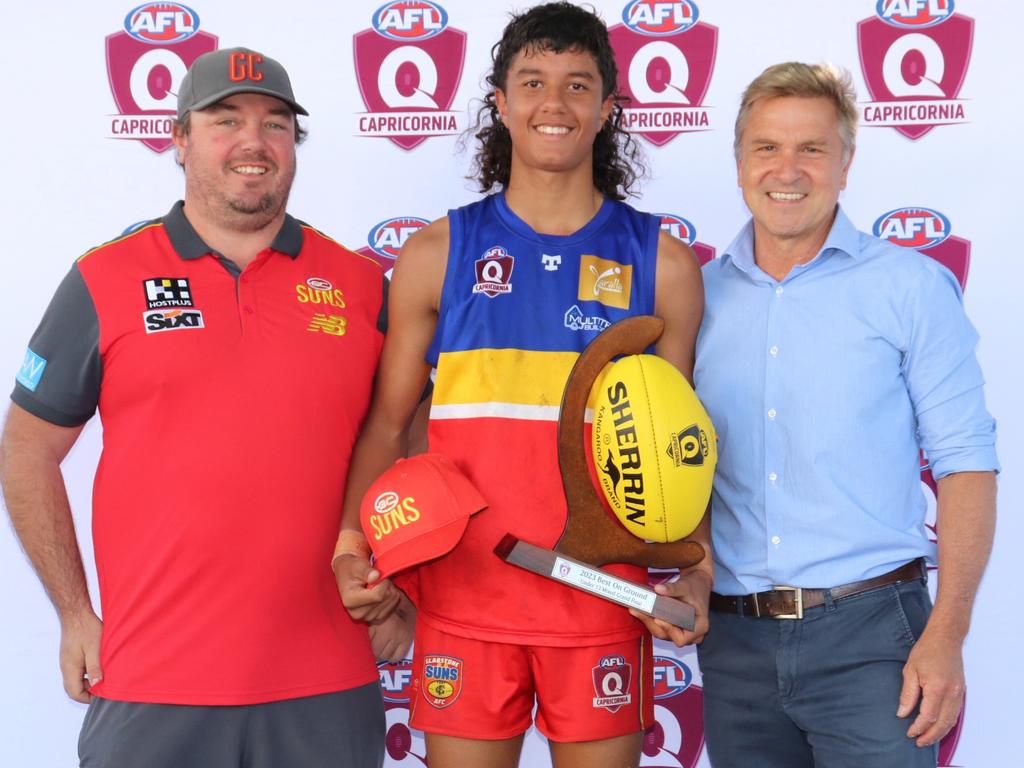 Bryce Schellebeck of Gladstone Suns won the Under 13's best on ground for AFL Capricornia grand final. Picture: Supplied