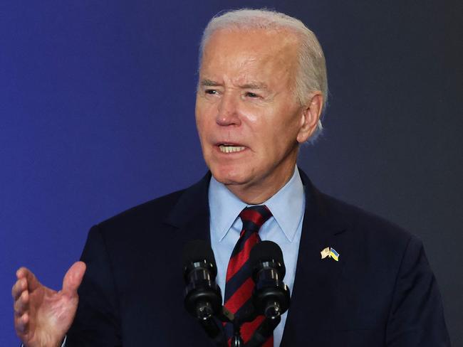 NEW YORK, NEW YORK - SEPTEMBER 25: U.S. President Joe Biden speaks during an event with world leaders on September 25, 2024 in New York City. Biden along with the President of Ukraine Volodymyr Zelensky, met with various world leaders on the sidelines of the 79th United Nations General Assembly (UNGA) as they launched a joint Declaration of Support for Ukrainian Recovery and Reconstruction. In his final UNGA address as president, Biden called for continued support to help Ukraine win its war against Russia.   Michael M. Santiago/Getty Images/AFP (Photo by Michael M. Santiago / GETTY IMAGES NORTH AMERICA / Getty Images via AFP)