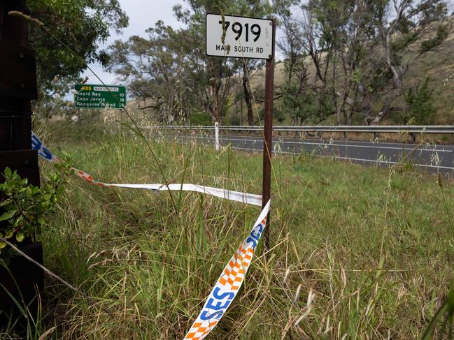 Scenes from a fatal crash on Main South Road after a Toyota Hilux that had been travelling north lost control and rolled in Second Valley, Monday, December 11, 2023. (The Advertiser/ Morgan Sette)