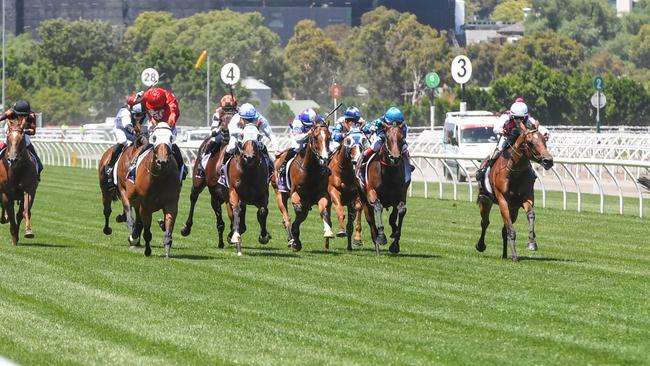 Wolfy (NZ) ridden by Ethan Brown wins the VRC Summer Fun Sprint at Flemington Racecourse on January 18, 2025 in Flemington, Australia. (Photo by Brett Holburt/Racing Photos via Getty Images)