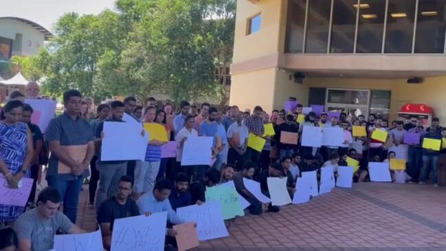 Hundreds of supporters at CDU's Bangladesh Student Association demonstration for safety of international students