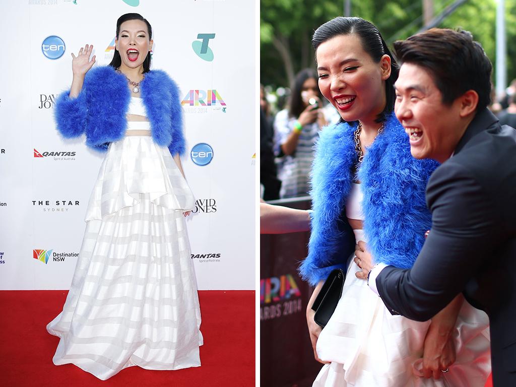 Dami Im and her husband Noah Kim arrive at the ARIA Awards 2014 in Sydney, Australia. Picture: Getty