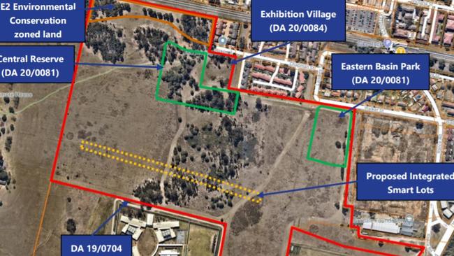 The site (in yellow) of 26 proposed smart lots as part of a new development application from Lendlease. Picture: Supplied