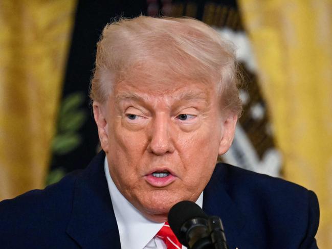 US President Donald Trump speaks during a celebration of military mothers in the East Room of the White House in Washington, DC, on May 8, 2025. (Photo by Jim WATSON / AFP)