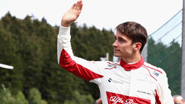 Charles Leclerc waves to the crowd after the crash. Picture: Getty Images.