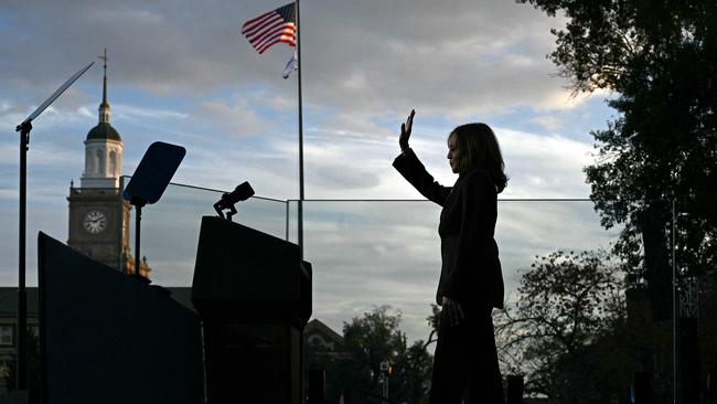 Kamala Harris waves at supporters as she walks off stage after speaking at Howard University in Washington DC after conceding defeat. Picture: AFP