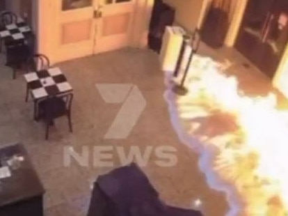 Screengrabs of arson attack on Adelaide cafe Picture: 7NEWS