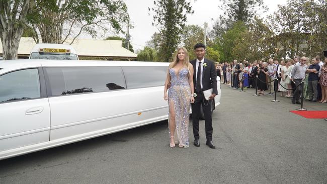 Students arriving in style for the 2024 Glasshouse Christian College formal at Flaxton Gardens.