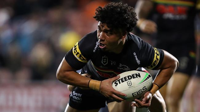 Penrith youngster Izack Tago could start in the centres for the premiers. Picture: NRL Images