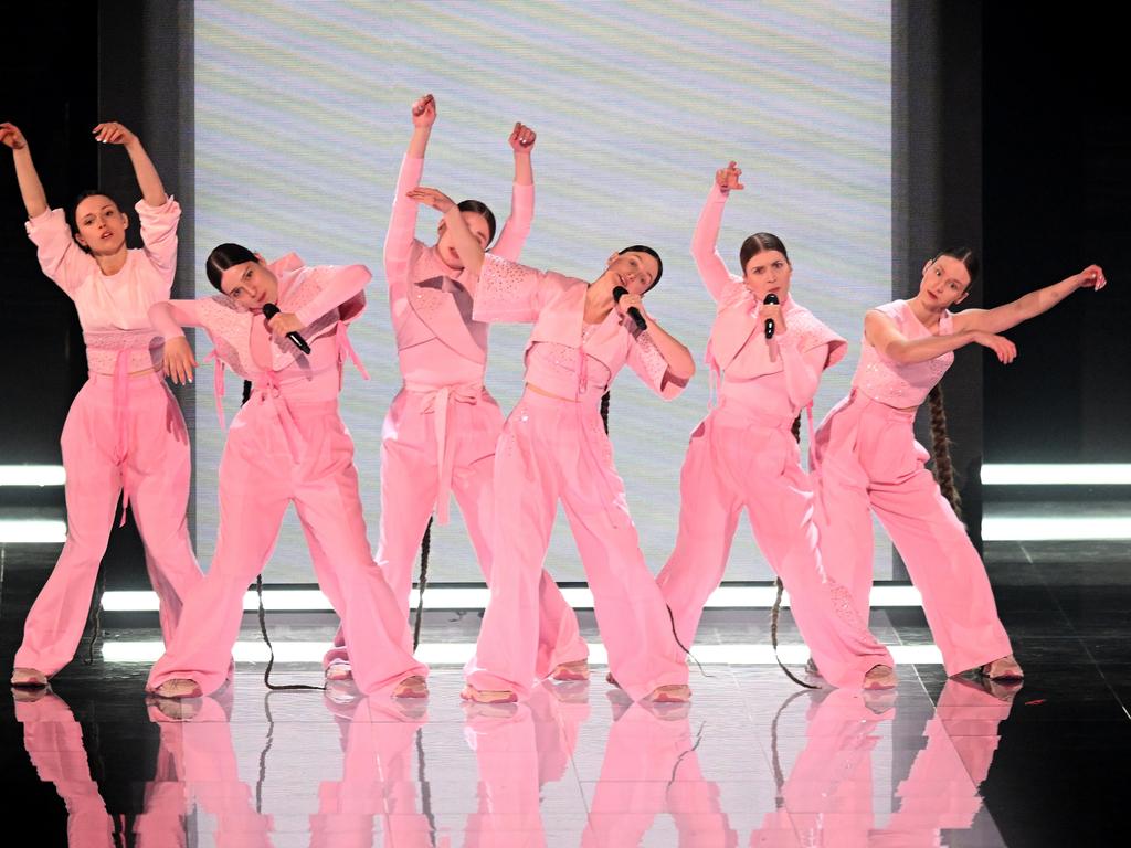 Vesna, representatives for Czechia, perform during the first dress rehearsal for Semi Final 1. Picture: Getty Images