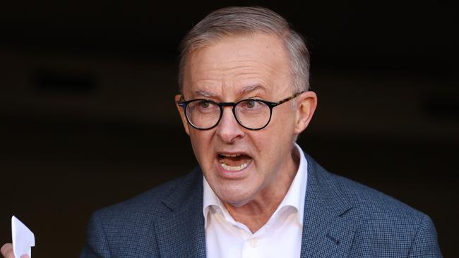 FEDERAL ELECTION TEAM 2022. LABOR BUS TOUR 6/5/2022. Labor leader Anthony Albanese during a press conference at Addison Road Community Centre, Marrickville, seat of Grayndler. Picture: Liam Kidston