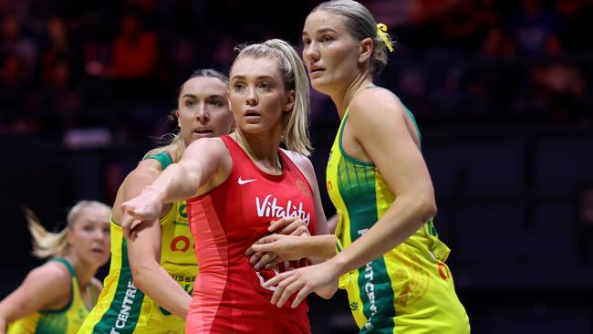 Helen Housby of England and Courtney Bruce of Australia will be part of the Victorian series. Picture: Charlie Crowhurst/Getty Images for England Netball