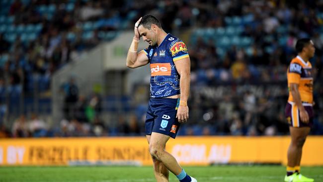 Michael Gordon of the Titans reacts after being sin binned against the Broncos. Picture: AAP Image