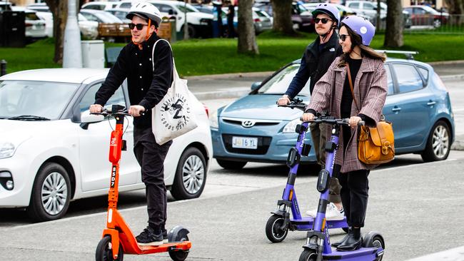Hire-and-ride e-scooters have been available in Hobart since December 2021. Picture: Linda Higginson