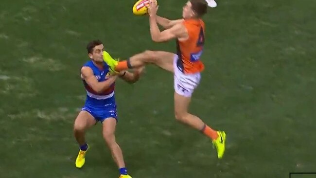 The infamous ‘studs up’ mark against the Bulldogs.