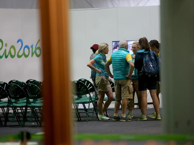 Kitty Chiller chats with officials the Athletes village earlier tonight. RIO DE JANEIRO, Brazil. Picture Cameron Tandy.