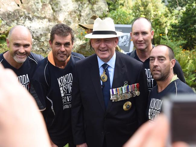 Governor-General Sir Peter Cosgrove with trekkers at Isurava. Picture: Justin Lees