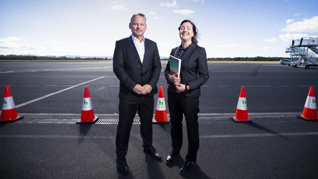 Hobart Airport COO Matt Cocker and CEO Sarah Renner. Picture: RICHARD JUPE