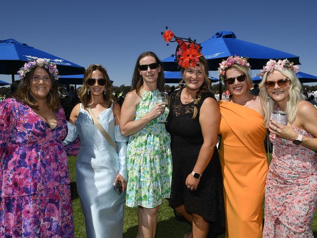 Apiam Bendigo Cup was held at Bendigo Racecourse, Bendigo, Victoria, on Wednesday, October 30th, 2024. Pictured enjoying the horse racing carnival are Emma, Celeste, Koby, Lyndell, Gayle, Anita. Picture: Andrew Batsch