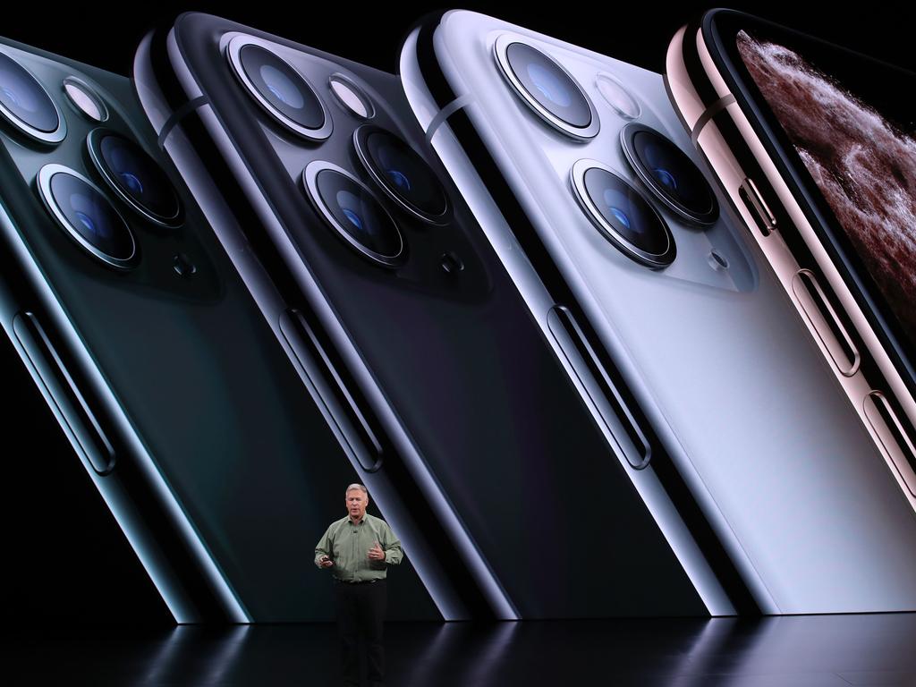 Apple’s senior vice president of worldwide marketing Phil Schiller talks about the new iPhone 11 series. Picture: Getty Images/AFP