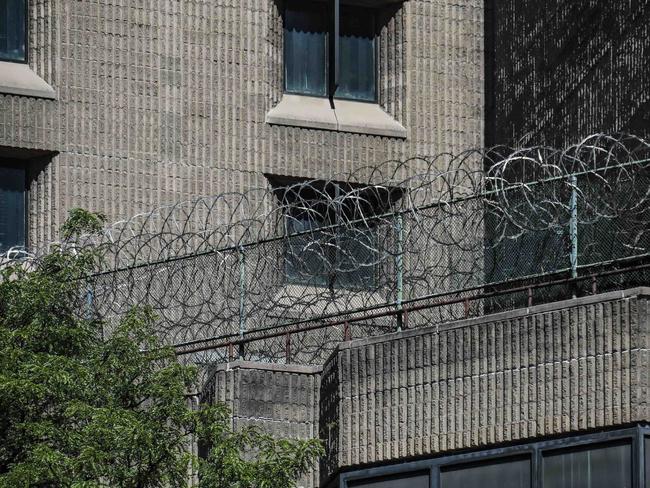 Razor wire fencing at the Metropolitan Correctional Center in New York where financier Jeffrey Epstein died. Picture: AP