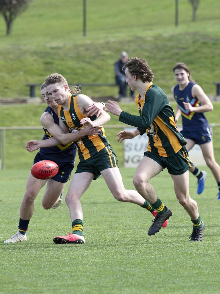 Action from the SATIS football grand final between Guilford Young College and St Patrick’s College. Picture: Chris Kidd