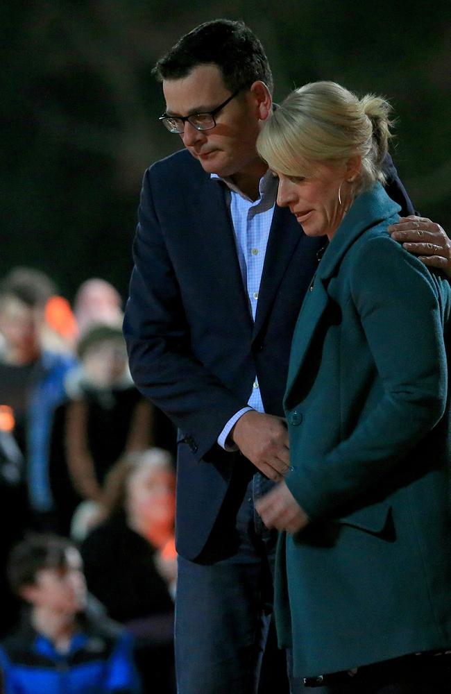 Daniel and Catherine Andrews pay their respects at a vigil for Eurydice Dixon. Picture: Mark Stewart