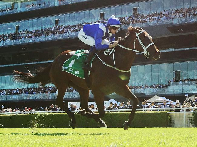 Hugh Bowman and Winx put on a clinic with the champion mare dominating the Chipping Norton Stakes at Royal Randwick. Picture: Getty Images