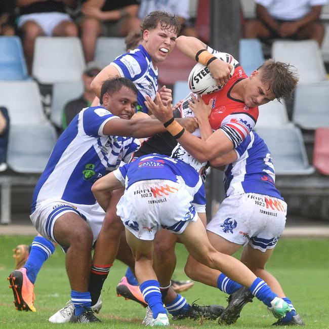 Kirwan High against Ignatius Park College in the Northern Schoolboys Under-18s trials at Brothers Rugby League Club in Townsville. Kirwan number 12 Zane Bethel. Picture: Evan Morgan