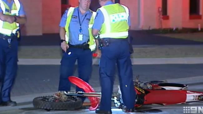 Mitchell Chase was killed after he looked over his shoulder at Jude Francis’ Mercedes, went through a give-way sign and his motorbike slammed into another car, the court heard. Picture: Channel 9