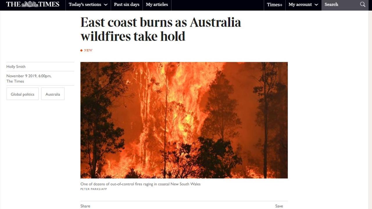 The UK's Times' coverage of the fires.