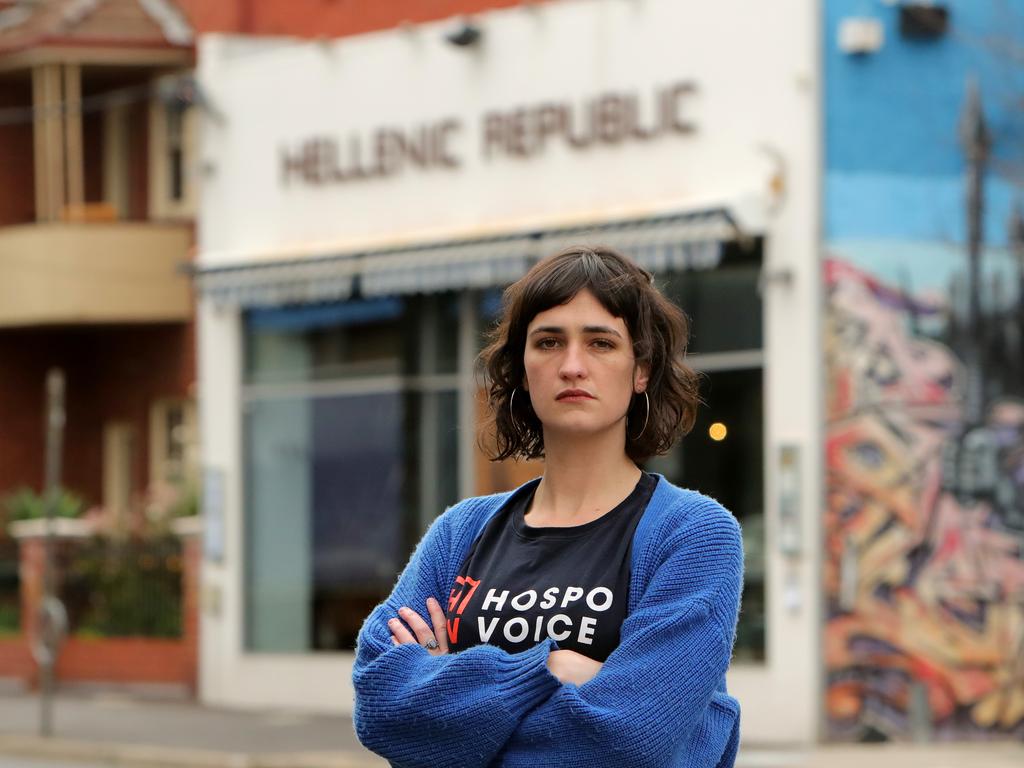 Orlaith Belfrage, a former employee of George Calombaris, was the face of Hospo Voice’s wage theft campaign. Picture: Stuart McEvoy