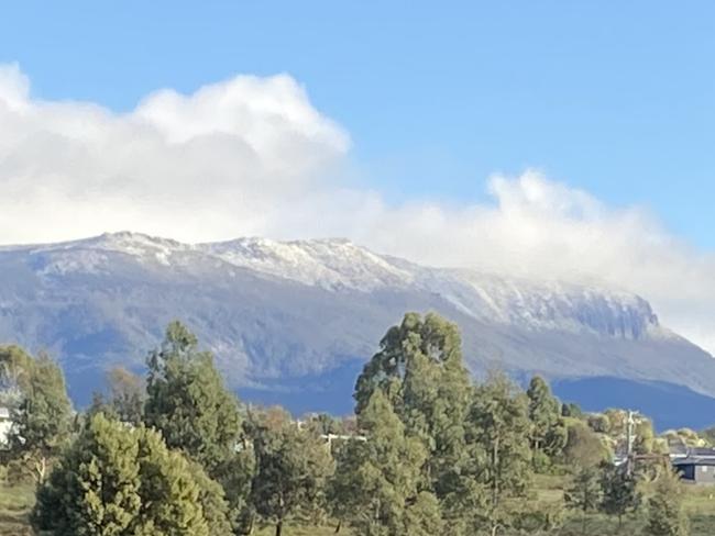 A snow-capped Mt Wellington/kunanyi marks the ups and downs of spring weather in Hobart. Picture: Philip Young