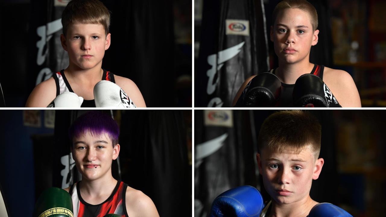 Sunshine Coast Muay Thai fighters Lochlan Wallis, Jorja Hersey, Skylah Hamill and Josh Robson. Pictures: Patrick Woods.