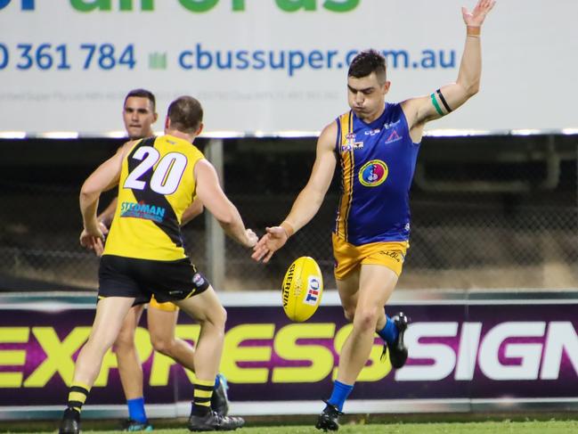 Wanderers recruit Shaun Mannagh has been outstanding for the Muk Muks in the 2020-21 NTFL competition, and says he’ll be back next season which is great news for Eagles fans. Picture: Celina Whan/AFLNT Media