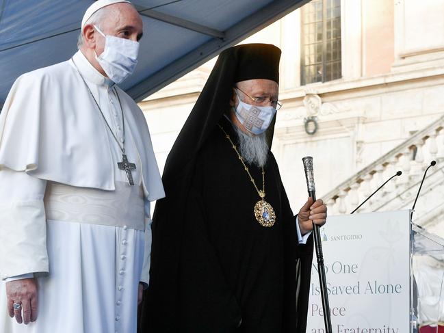 Pope Francis with Ecumenical Patriarch of Constantinople Bartholomew statement on same-sex unions is historic. Picture: AFP