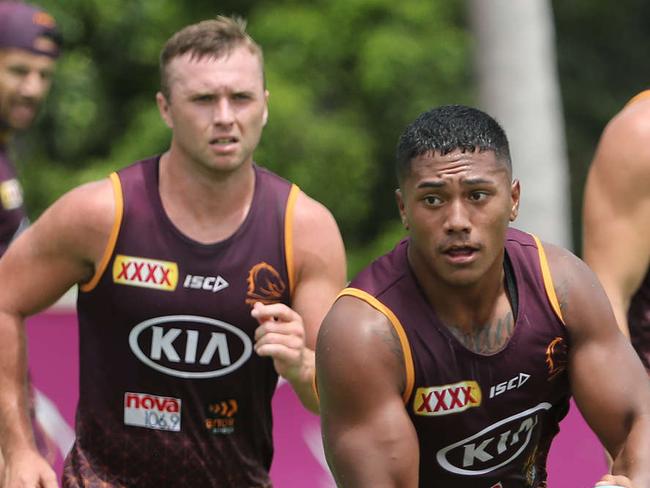 Tesi Niu. The Brisbane Broncos training at Red Hill.  Pic Peter Wallis