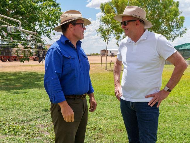 08-01-2024 - Prime Minister Anthony Albanese pictured on a cattle station in Lake Nash (Alpurrurulam), speaking with locals, in the Northern Territory. Picture: PMO