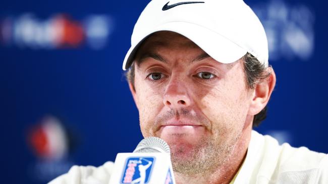 Rory McIlroy speaks to the media (Photo by Vaughn Ridley/Getty Images)