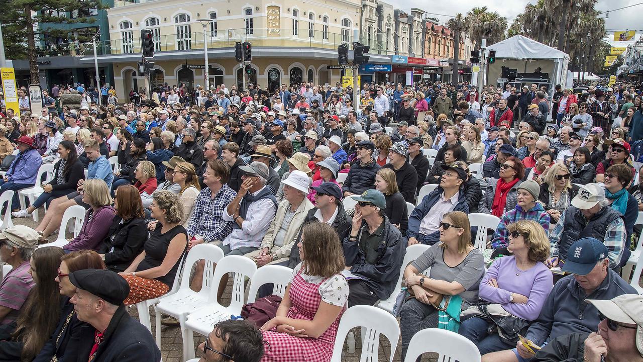 Crowd listens to the Sydney Conservatorium Jazz Orchestra during their set at the Manly Jazz Festival at Manly on Saturday, Picture: Troy Snook