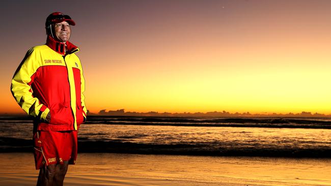 Pic of Peter Anderson, 78-year-old lifesaver who does the dawn patrol at Surfers Paradise SLSC every week. Picture Glenn Hampson