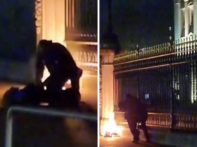 Man sets fire outside Buckingham Palace. Picture: Twitter/Kai Jiun Own