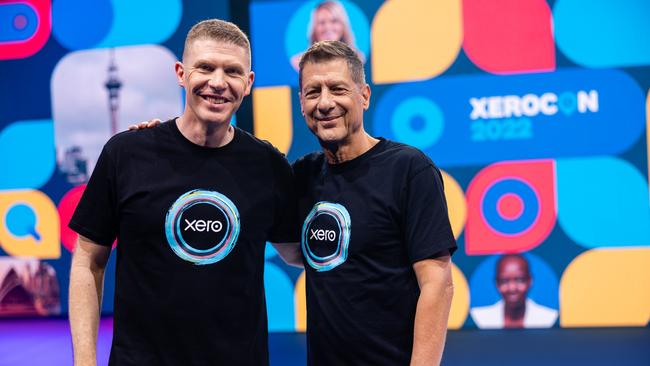 Xero chief executive officer Steve Vamos, right, and Asia director Joseph Lyons.