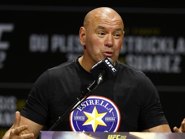 DAILY TELEGRAPH FEBRUARY 6, 2025. UFC CEO Dana White speaking during the UFC 312 press conference held at Qudos Bank Arena in Sydney Olympic Park. Picture: Jonathan Ng