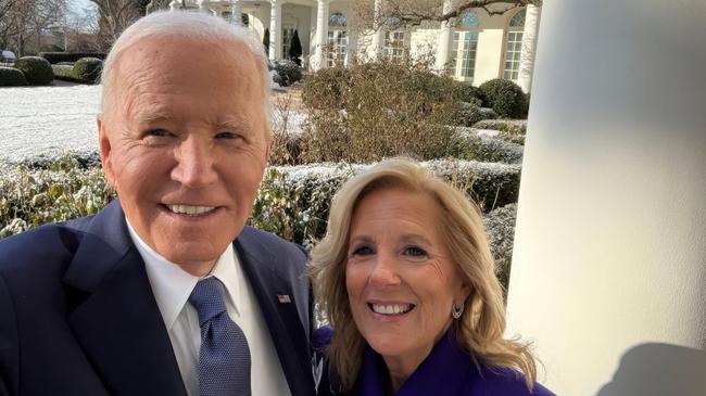 Joe and Jill Biden on the colonnade by the Rose Garden as they prepare to depart the White House. Picture: Joe Biden/White House Photo