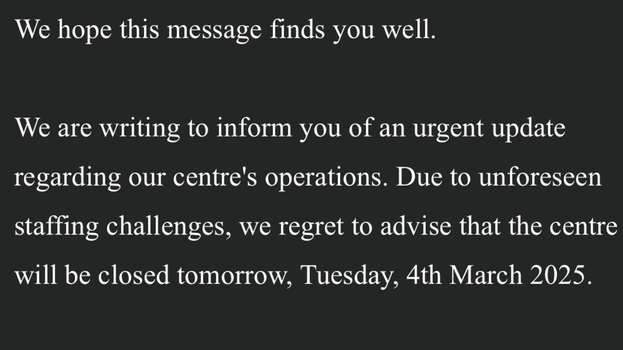 Castle Hill parents were told the centre can’t open. Picture: Supplied