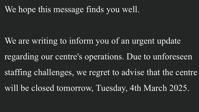 Castle Hill parents were told the centre can’t open. Picture: Supplied